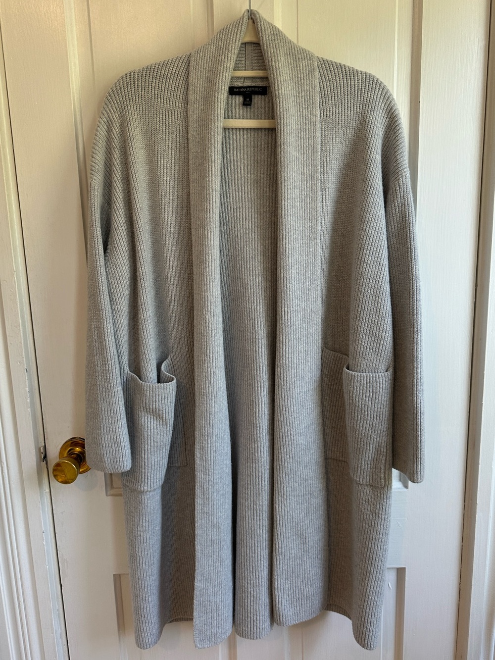 Banana Republic Light Gray Ribbed Shawl Collar Cardigan